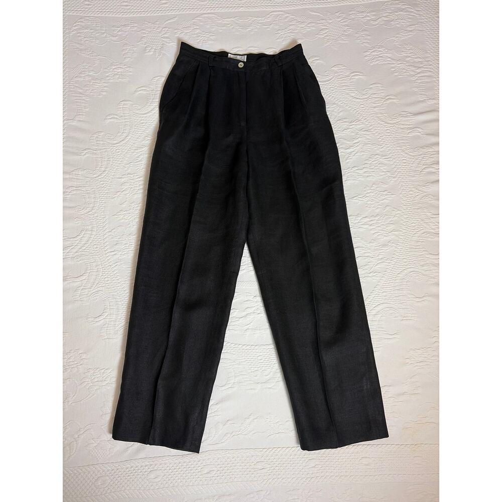 Jennifer Moore 100% Linen Womens Dress Pants Black Size 8 Straight Wide Leg Chic